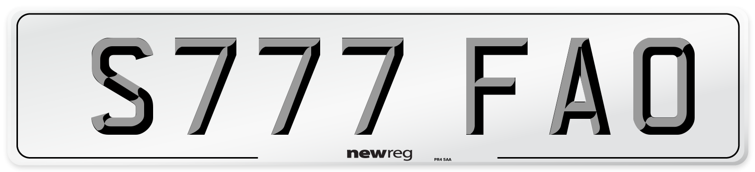 S777 FAO Number Plate from New Reg